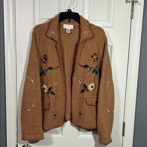 Soft Surroundings Lambswool Angora Chevron Jeweled Blazer size large